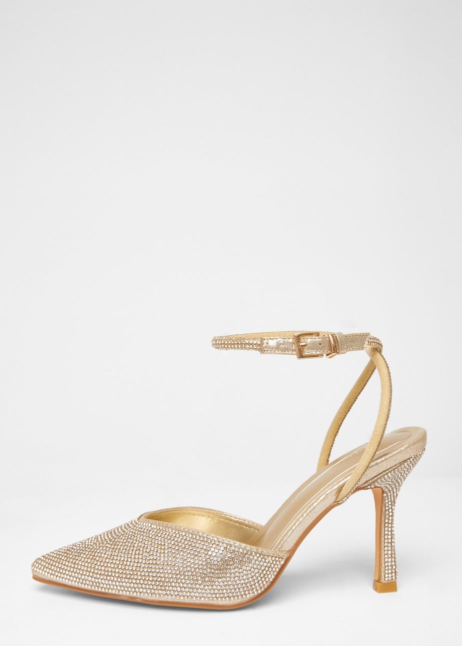 Quiz Gold All Over Diamante Court Heels