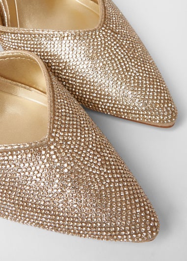Quiz Gold All Over Diamante Court Heels