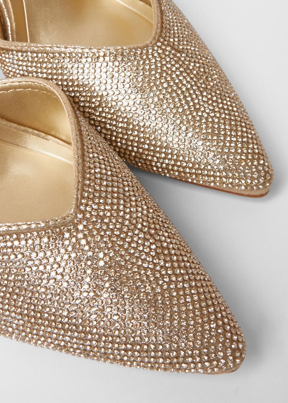 Quiz Gold All Over Diamante Court Heels