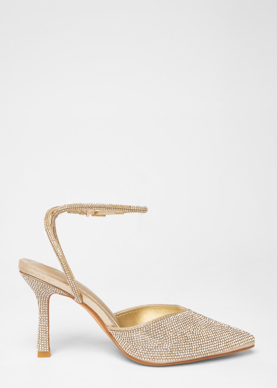 Quiz Gold All Over Diamante Court Heels