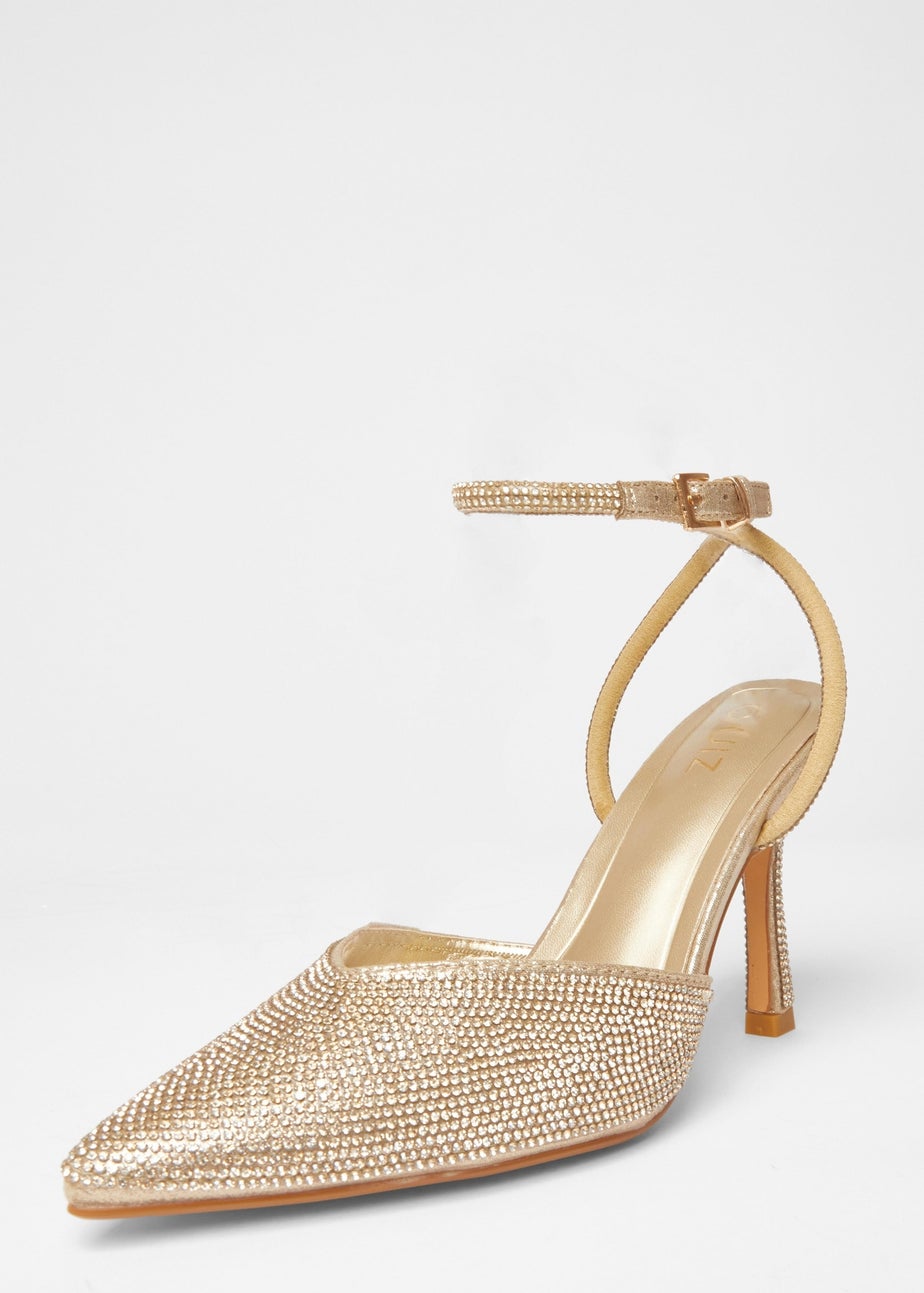 Quiz Gold All Over Diamante Court Heels
