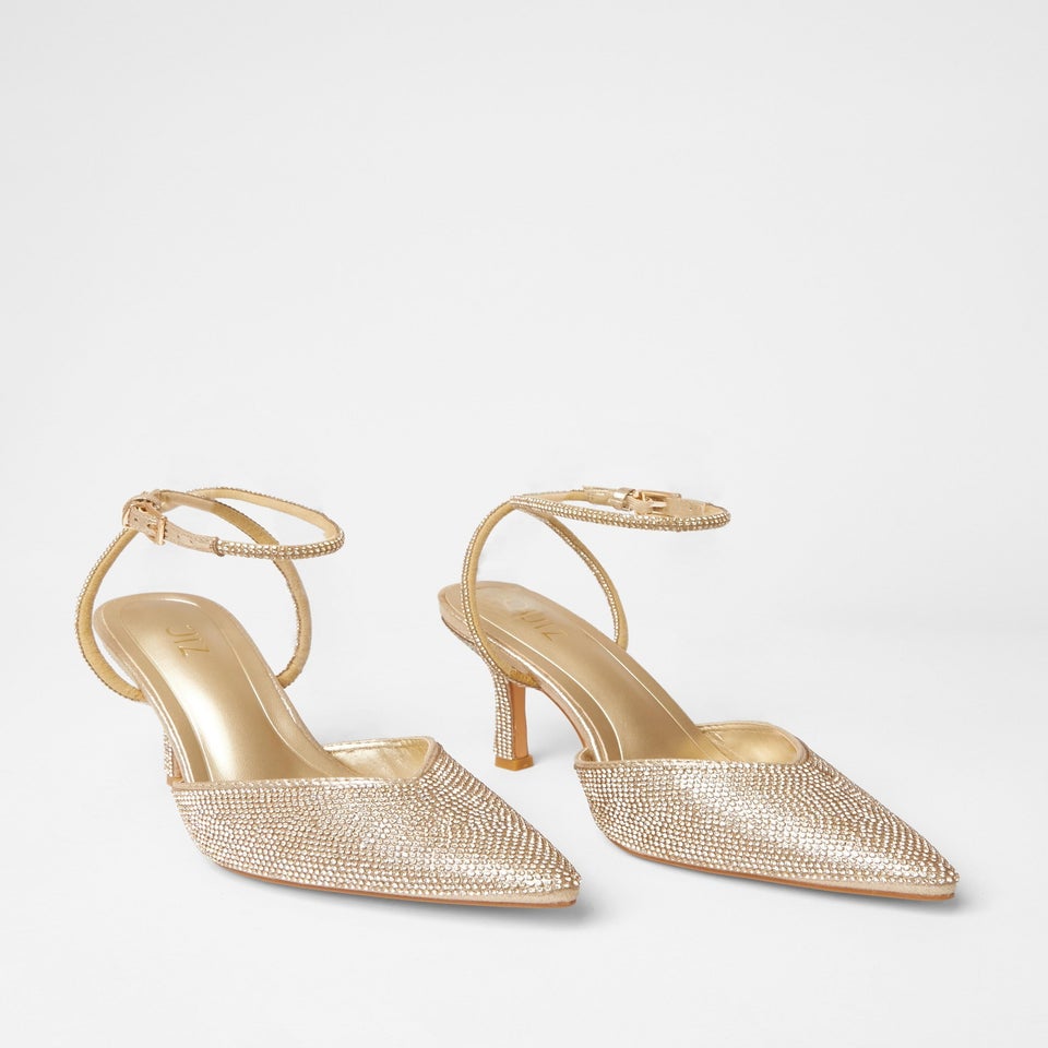 Quiz Gold All Over Diamante Court Heels