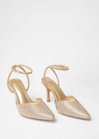 Quiz Gold All Over Diamante Court Heels