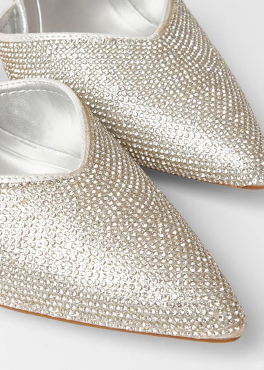 Quiz Silver Wide Fit Embellished Court Heels