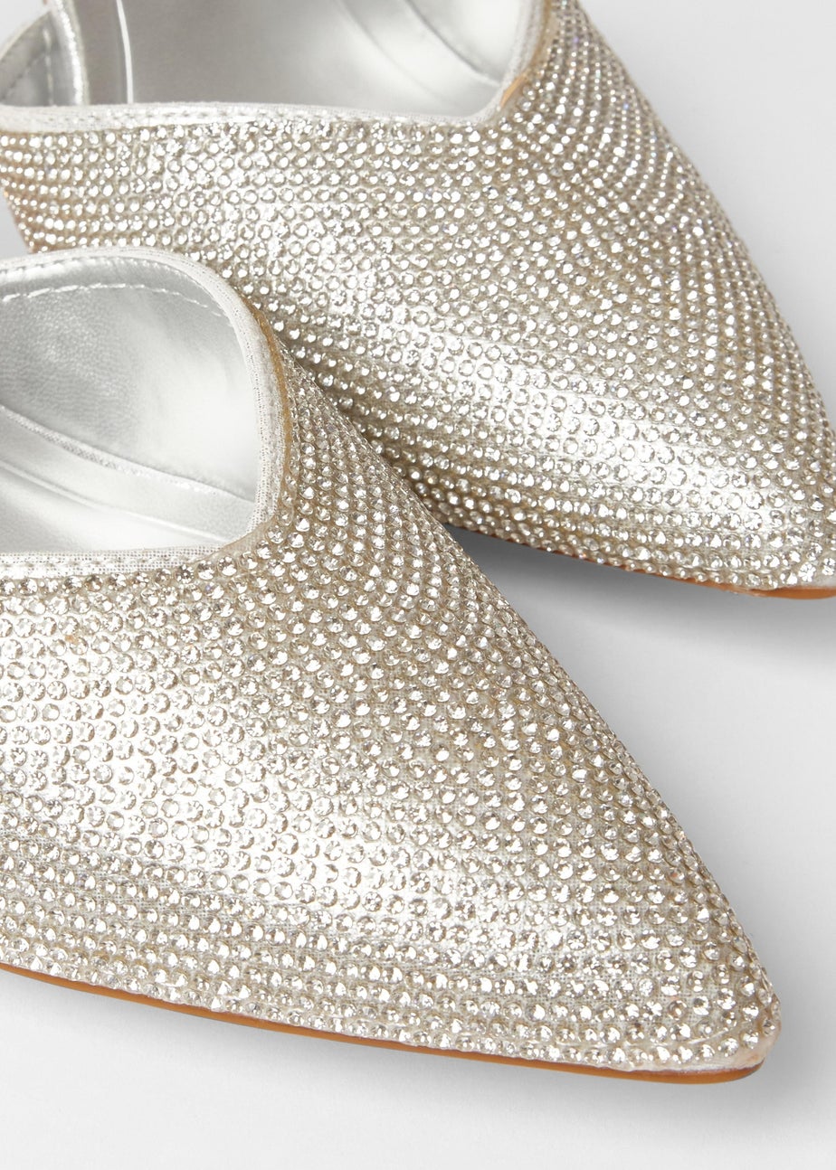 Quiz Silver Wide Fit Embellished Court Heels