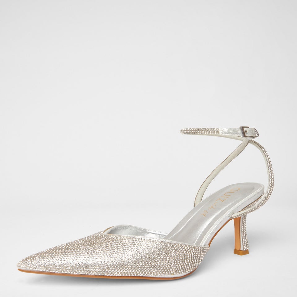 Quiz Silver Wide Fit Embellished Court Heels