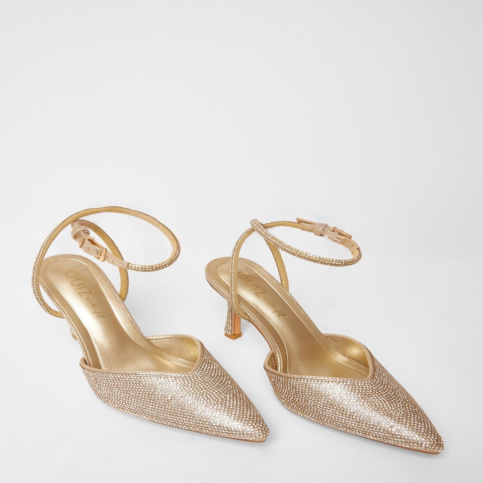 Quiz Gold Wide Fit Embellished Court Heels