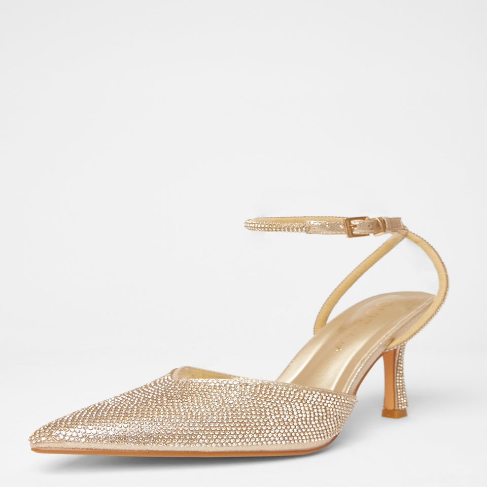 Quiz Gold Wide Fit Embellished Court Heels