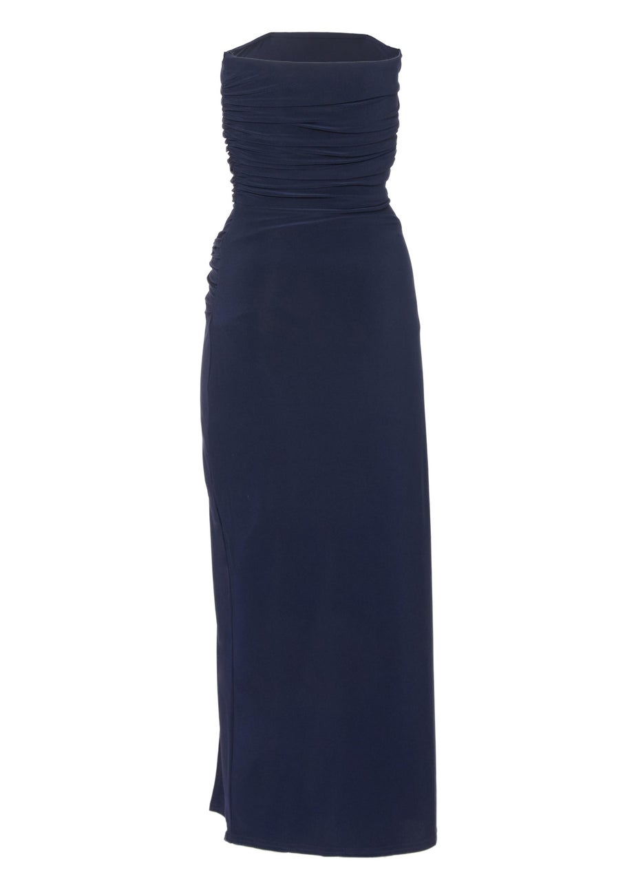 Quiz Navy Strapless Buckle Detail Midaxi Dress