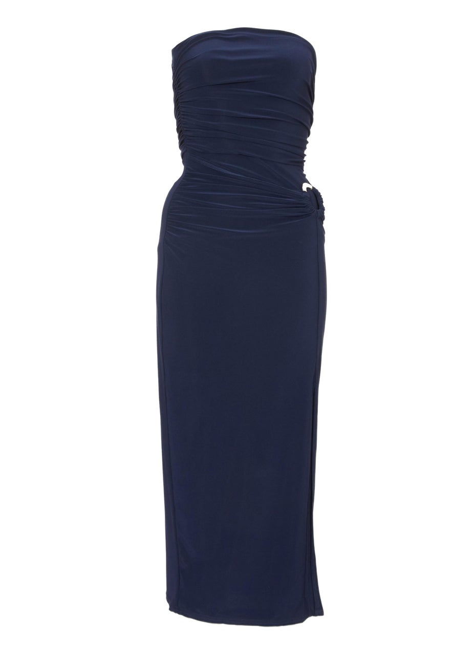 Quiz Navy Strapless Buckle Detail Midaxi Dress