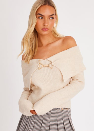 Quiz Stone Bardot Chain Front Jumper
