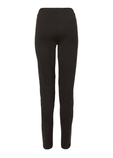 Quiz Black Diamante Side Leggings