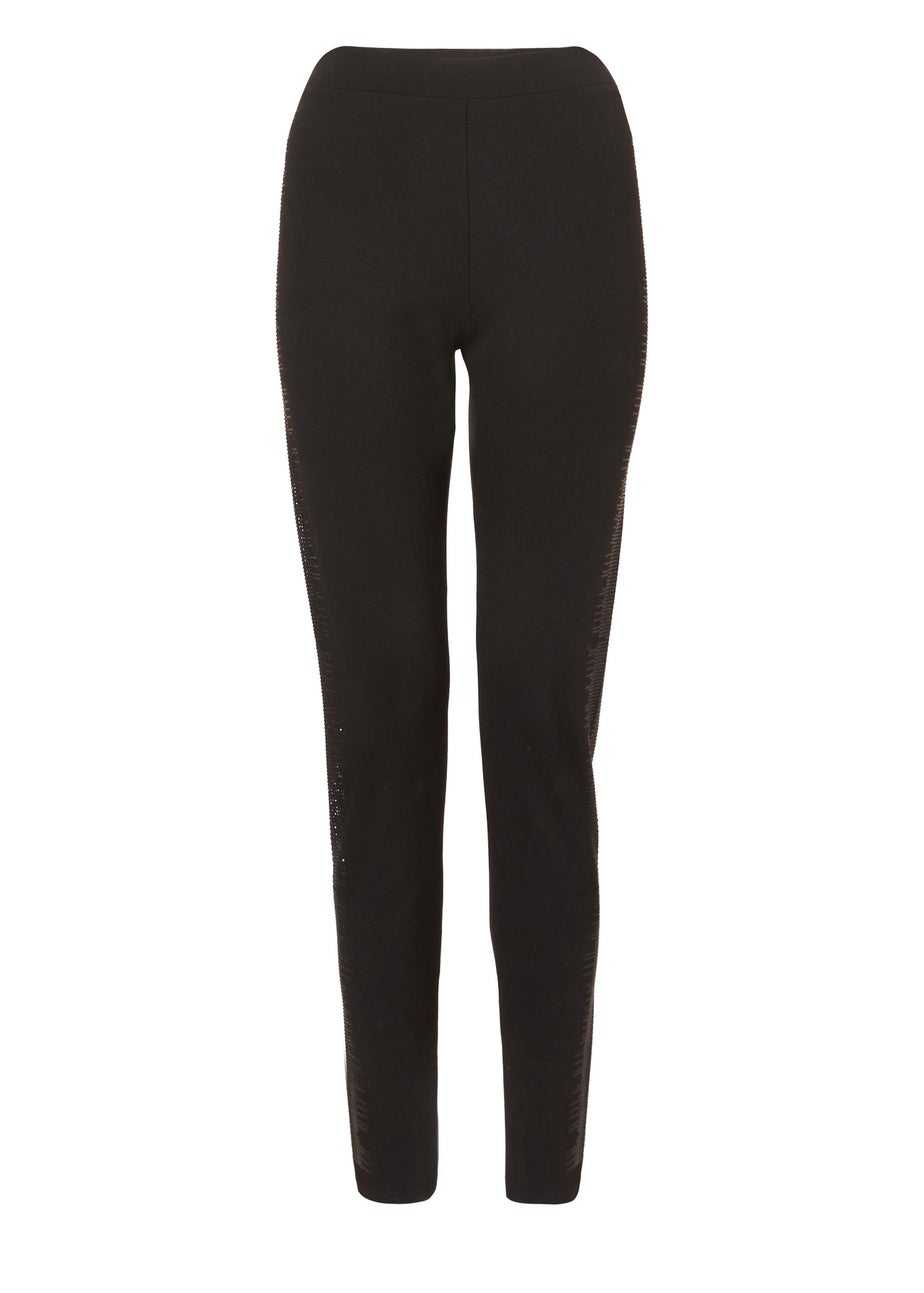 Quiz Black Diamante Side Leggings