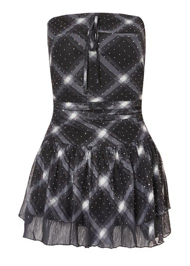 Quiz Black Embellished Checked Playsuit