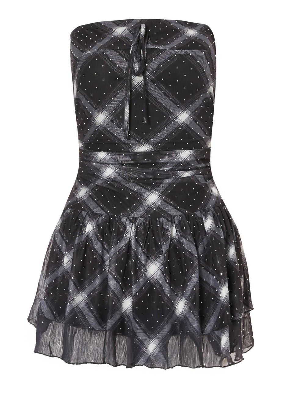 Quiz Black Embellished Checked Playsuit