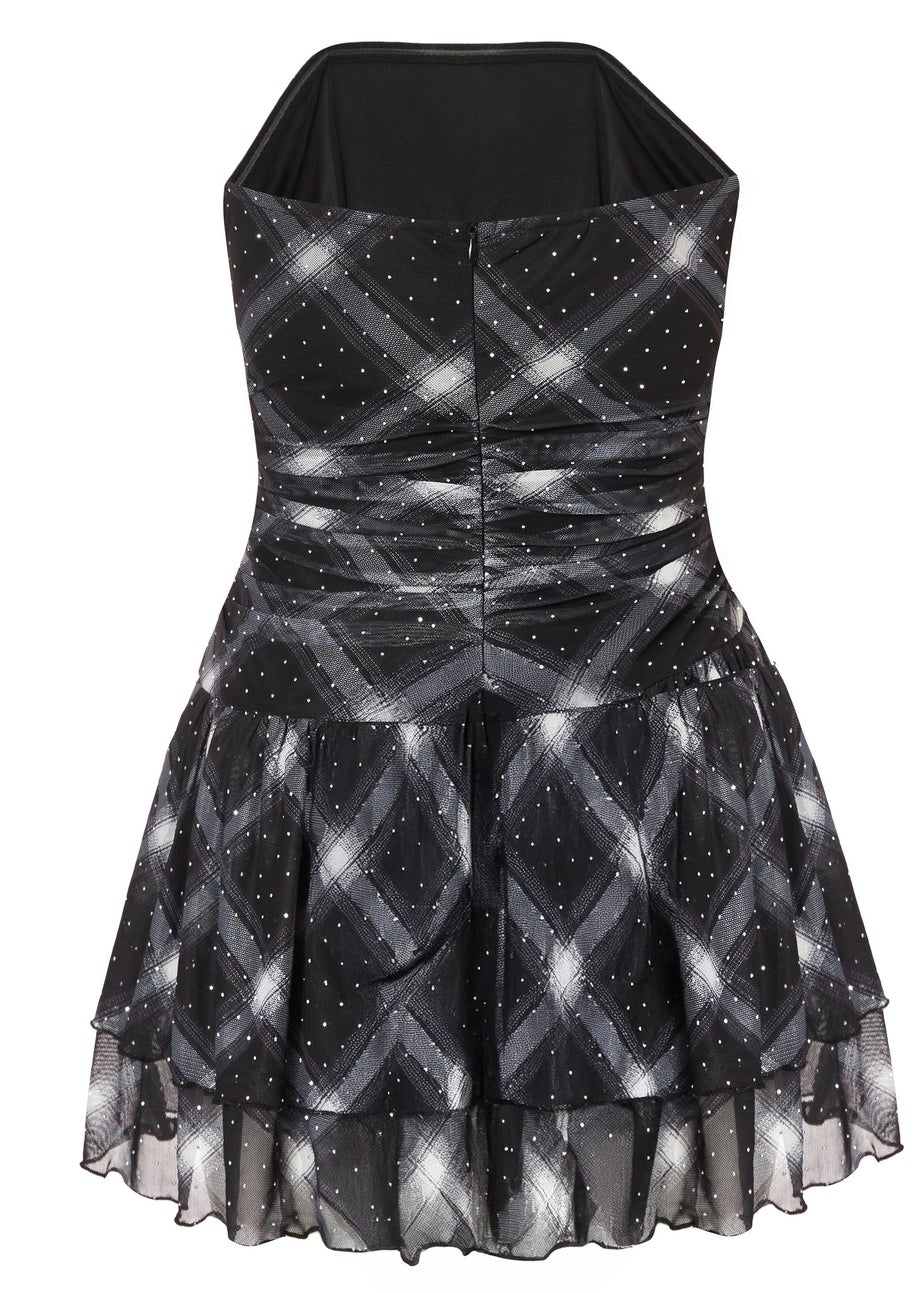 Quiz Black Embellished Checked Playsuit