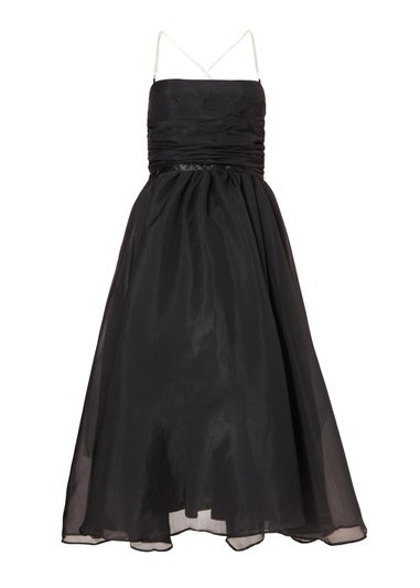Quiz Black Organza Midi Skater Dress