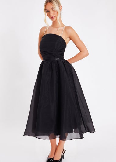 Quiz Black Organza Midi Skater Dress