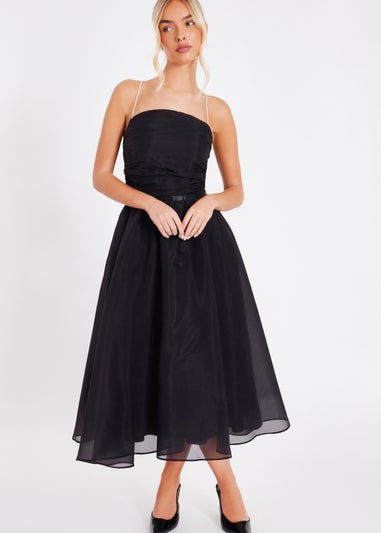 Quiz Black Organza Midi Skater Dress