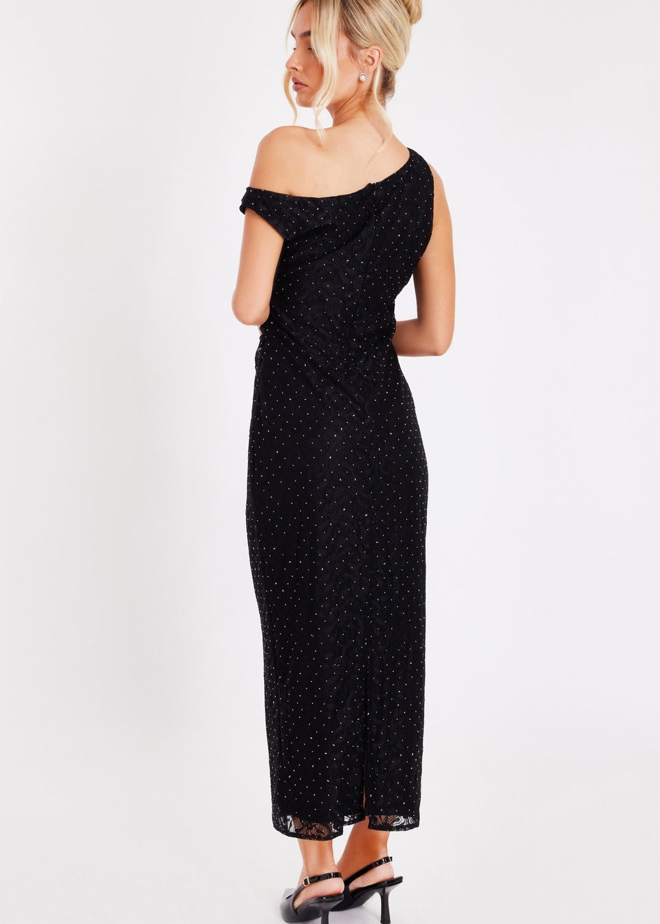 Quiz Black Embellished Lace Midaxi Dress