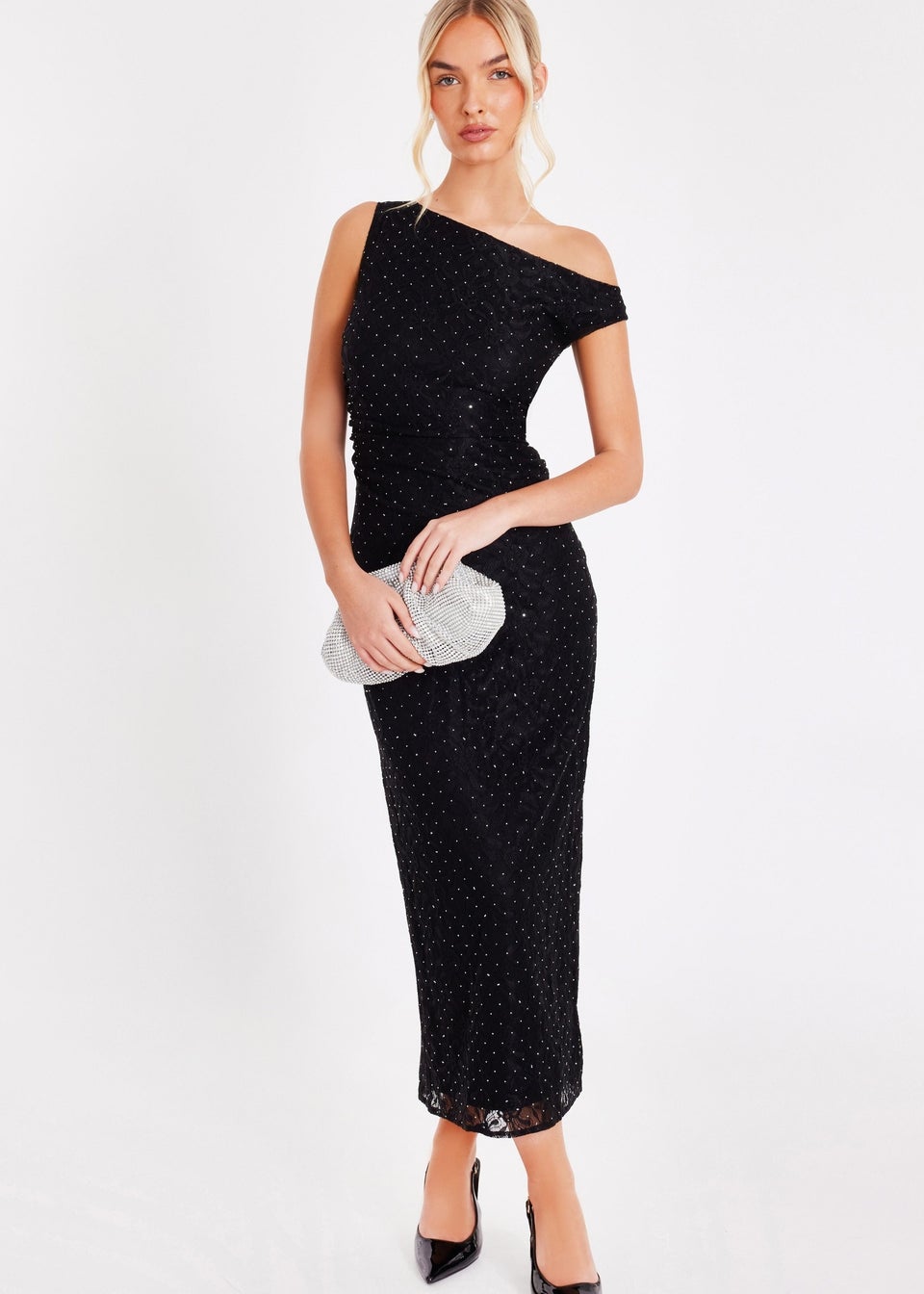 Quiz Black Embellished Lace Midaxi Dress