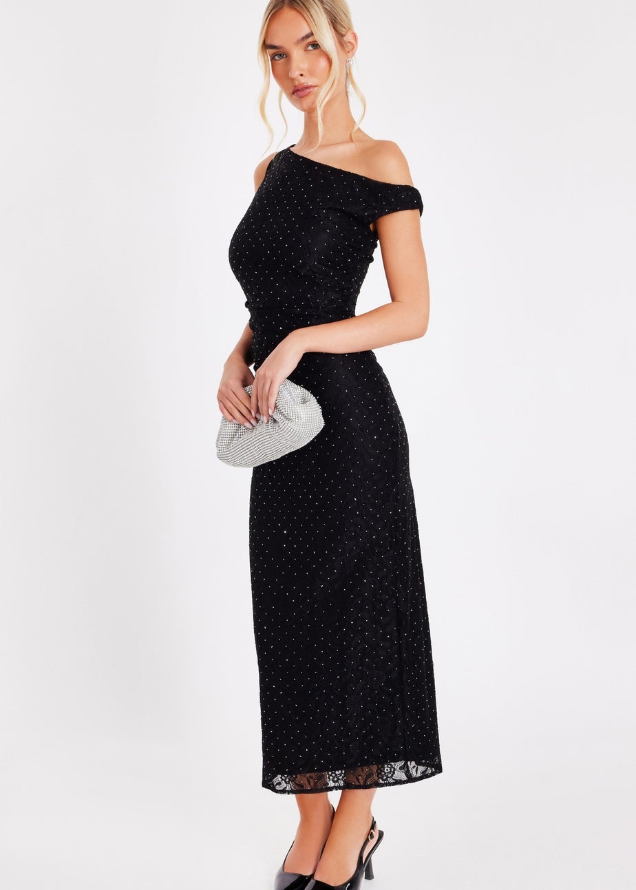 Quiz Black Embellished Lace Midaxi Dress