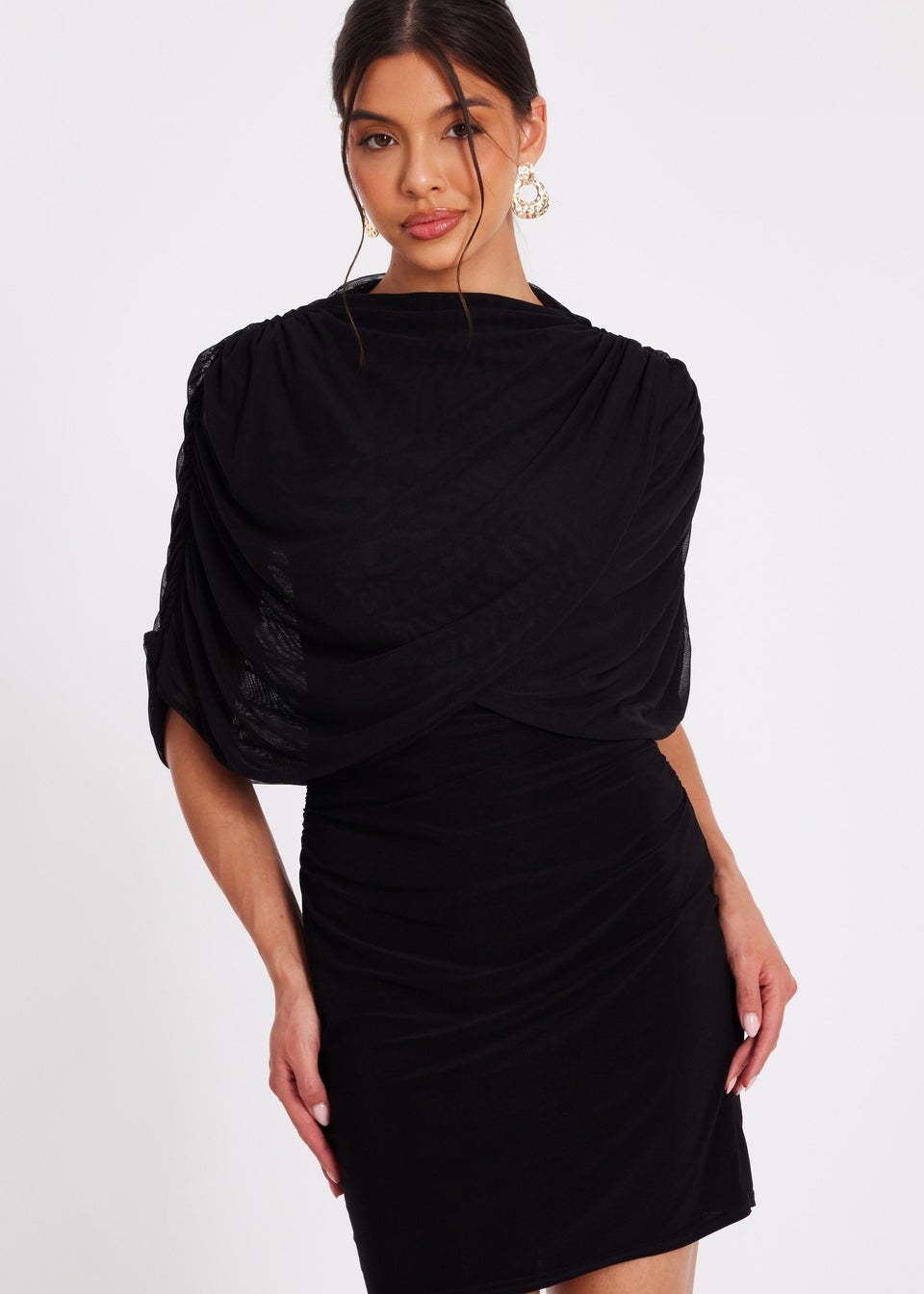 Quiz Black Mesh Cape Mini Dress
