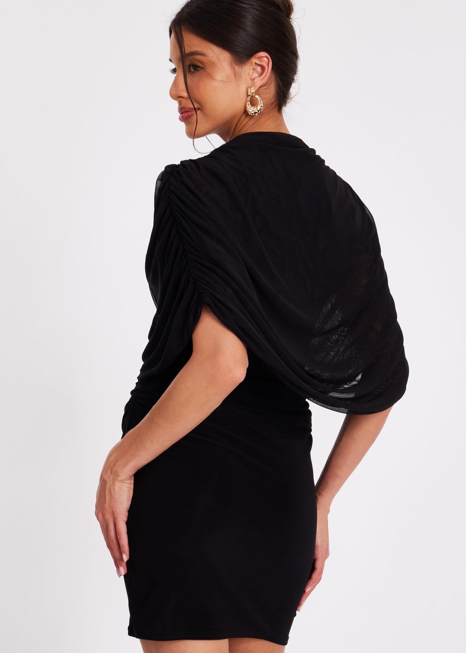 Quiz Black Mesh Cape Mini Dress