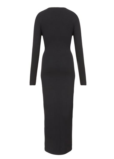 Quiz Black Ribbed Long Sleeve Midaxi Dress