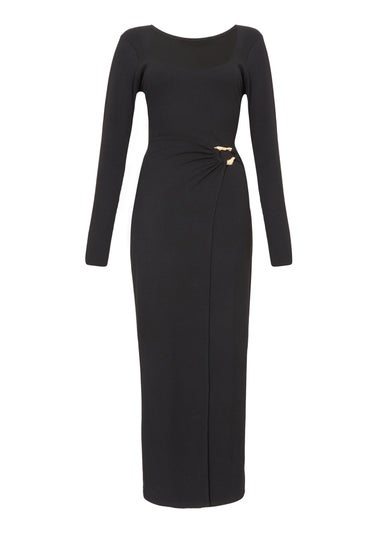 Quiz Black Ribbed Long Sleeve Midaxi Dress