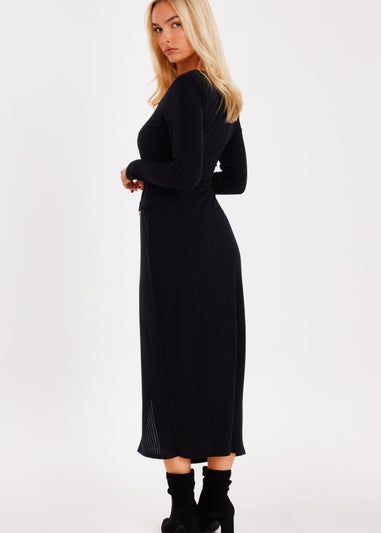 Quiz Black Ribbed Long Sleeve Midaxi Dress