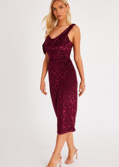 Quiz Red Velvet Floral Midi Dress