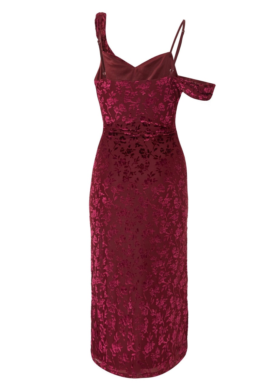 Quiz Red Velvet Floral Midi Dress