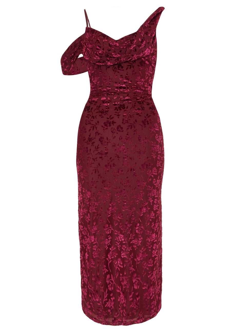 Quiz Red Velvet Floral Midi Dress