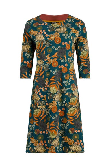 Weird Fish Deep Teal Starshine Printed Jersey Dress