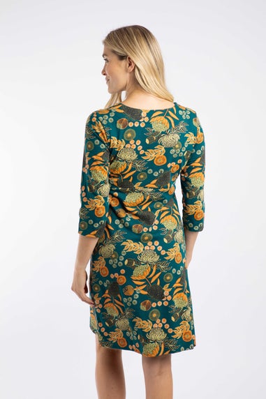 Weird Fish Deep Teal Starshine Printed Jersey Dress