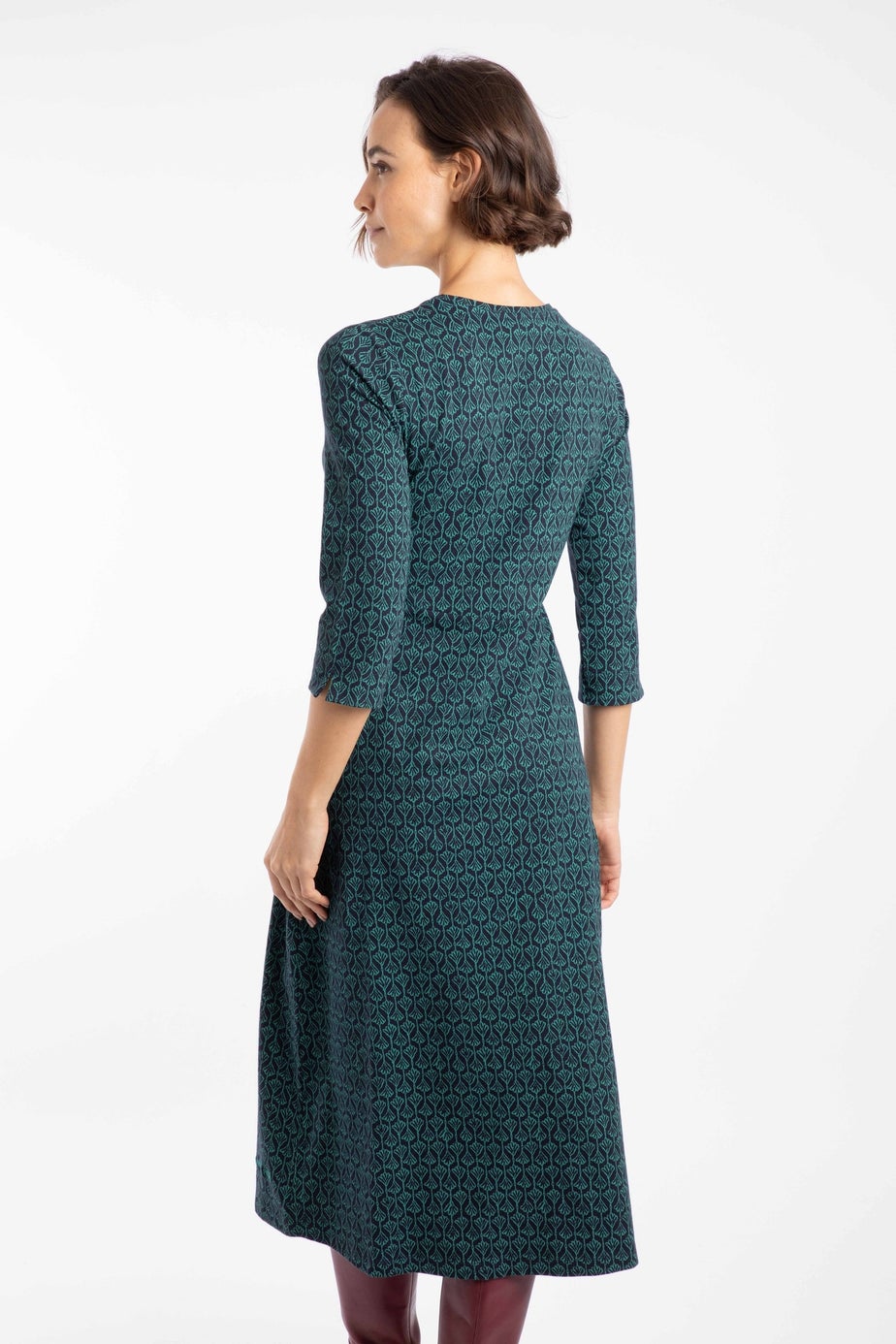 Weird Fish Green Felicity Printed Jersey Midi Dress