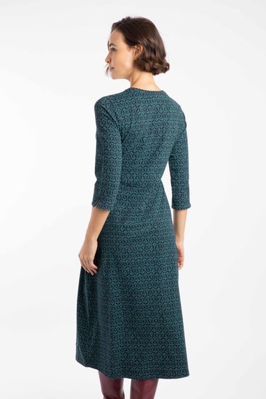 Weird Fish Green Felicity Printed Jersey Midi Dress