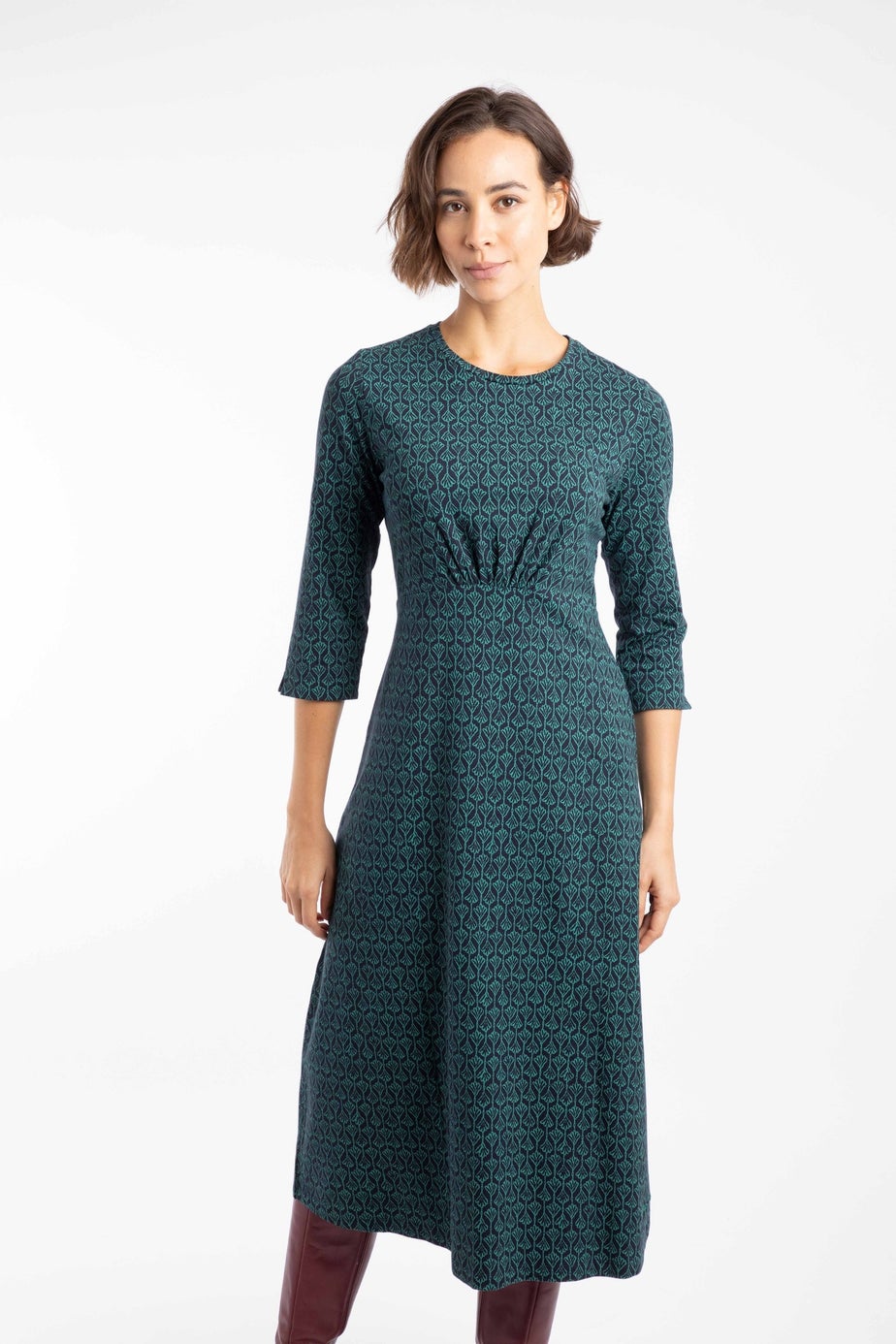 Weird Fish Green Felicity Printed Jersey Midi Dress