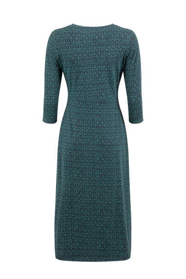 Weird Fish Green Felicity Printed Jersey Midi Dress