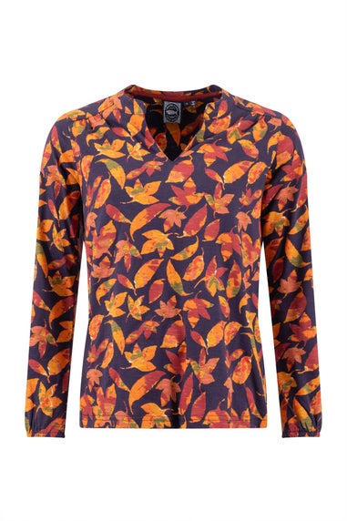 Weird Fish Night Blue Brooke Printed V Neck Jersey Top