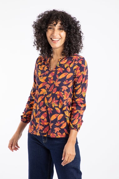 Weird Fish Night Blue Brooke Printed V Neck Jersey Top