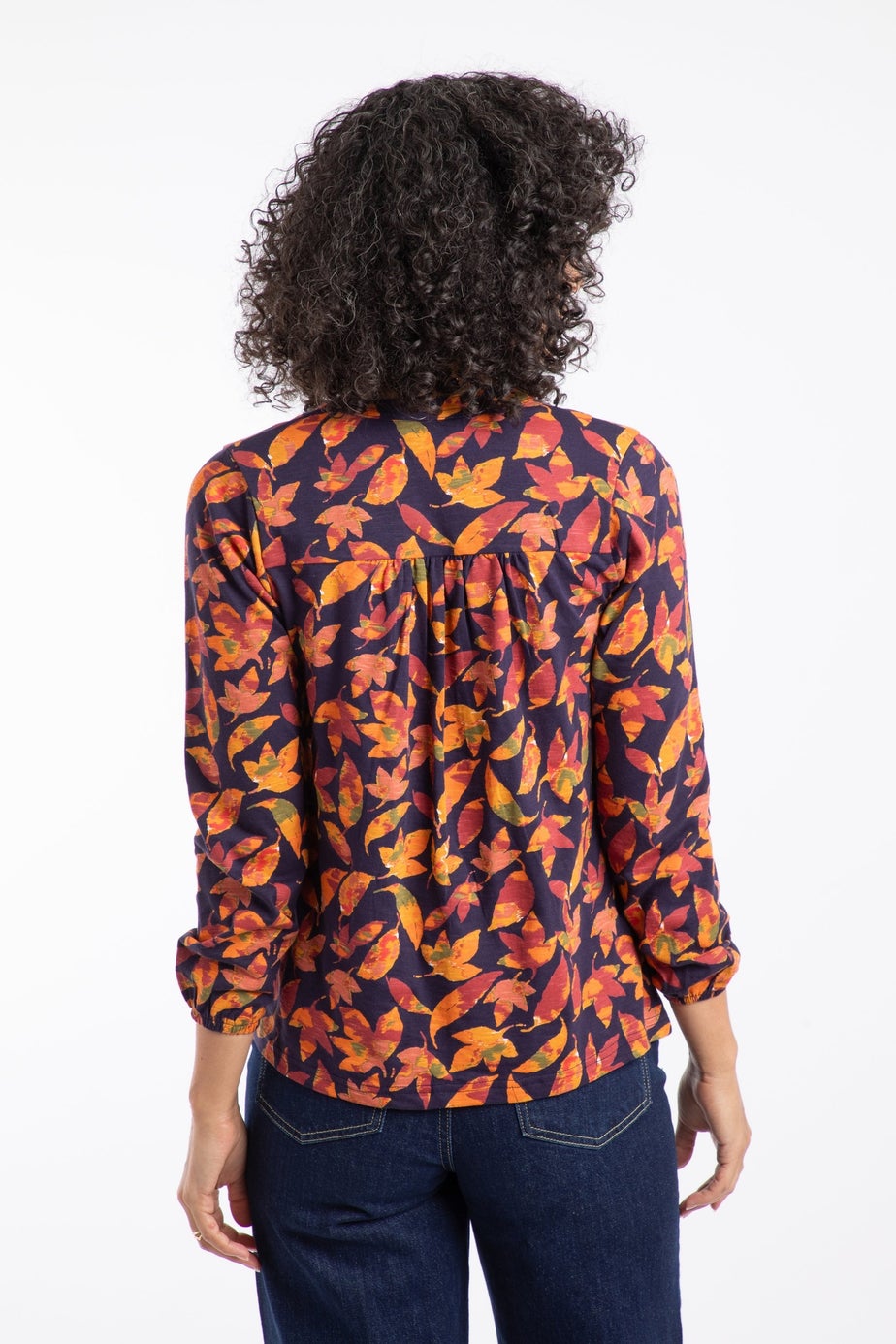 Weird Fish Night Blue Brooke Printed V Neck Jersey Top