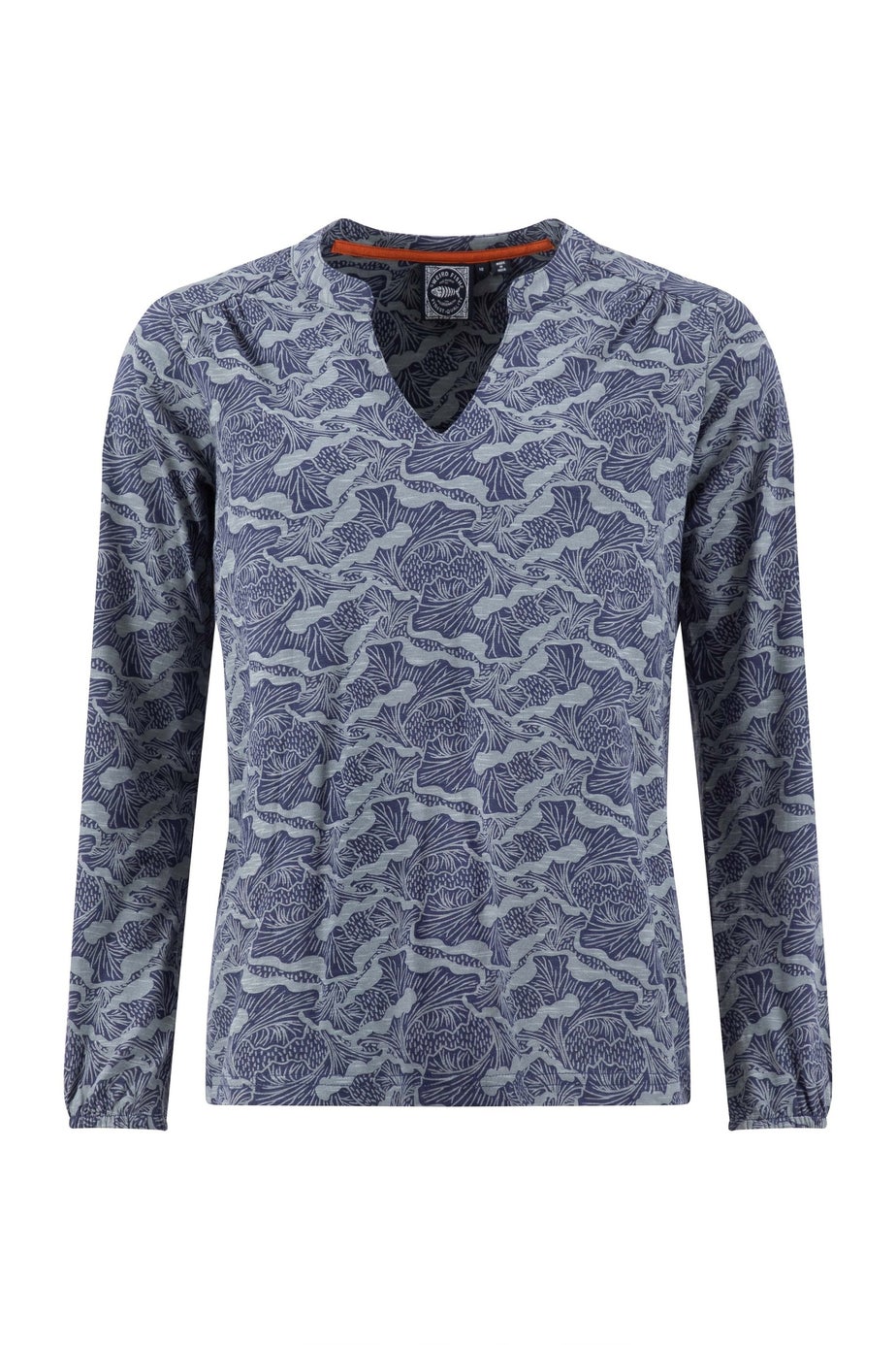 Weird Fish Mid Blue Brooke Printed V Neck Jersey Top