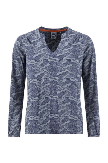 Weird Fish Mid Blue Brooke Printed V Neck Jersey Top