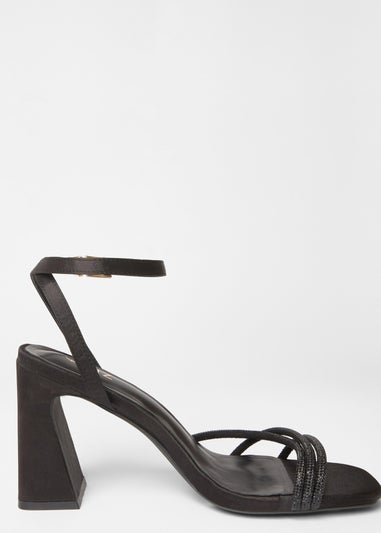 Quiz Black Diamante Strappy Block Heels