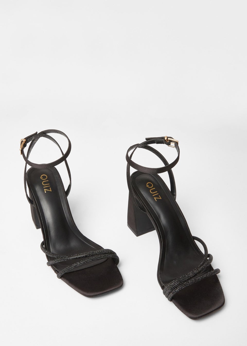 Quiz Black Diamante Strappy Block Heels