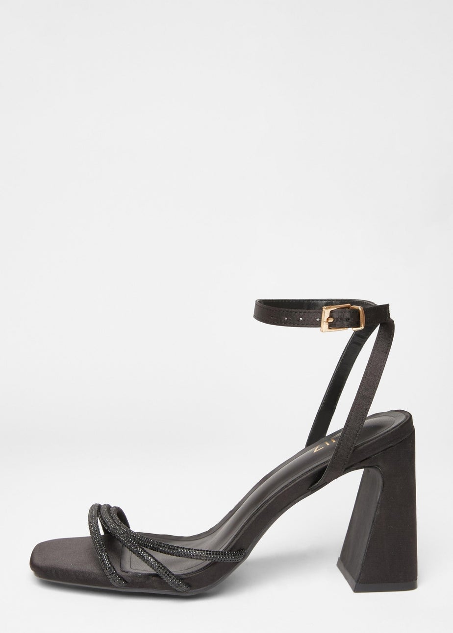 Quiz Black Diamante Strappy Block Heels