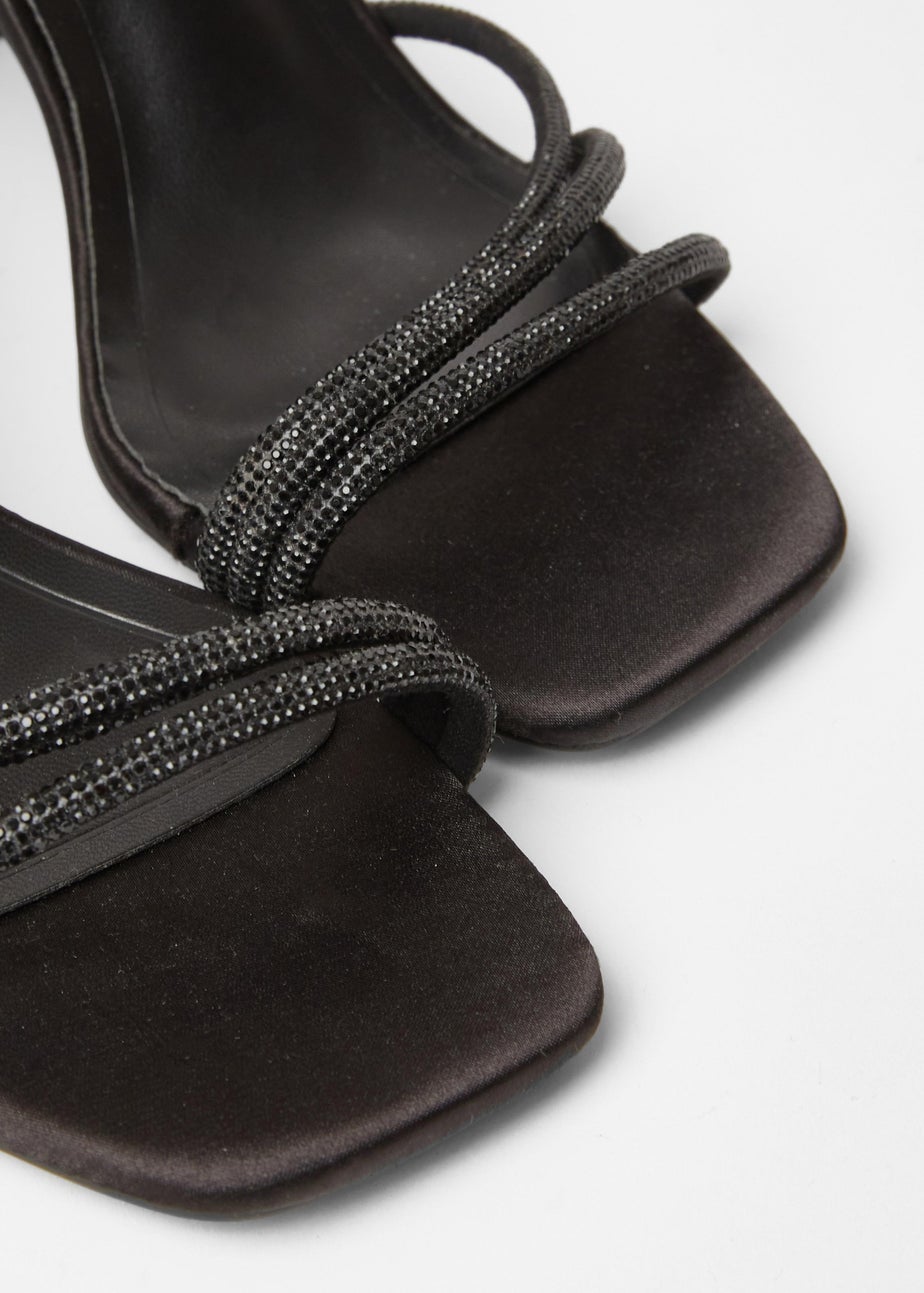 Quiz Black Diamante Strappy Block Heels