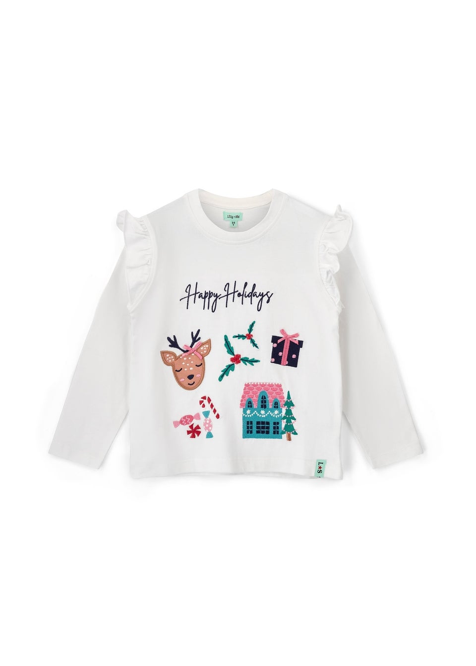 Lilly & Sid  Ecru Happy Holidays Applique Top (0-5 Years)
